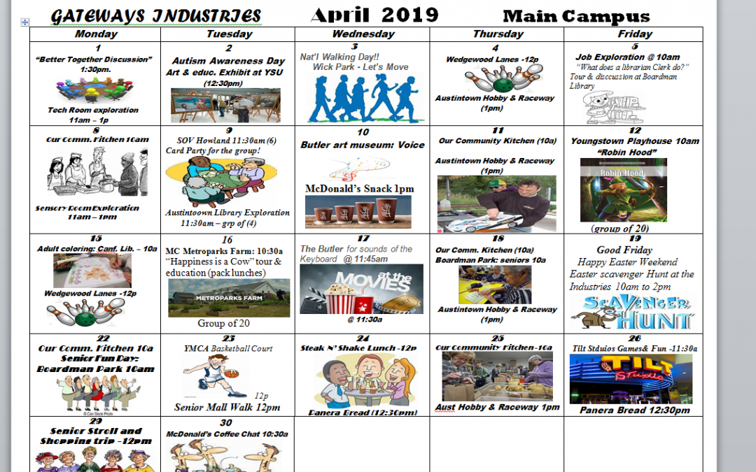 April 2019 Main Campus Activity Calendar