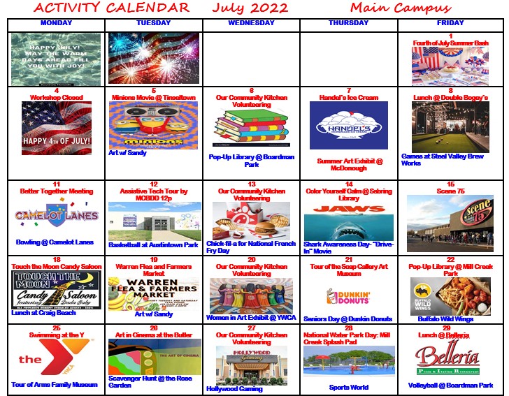 Gateways Main Campus July Activity Calendar 2022